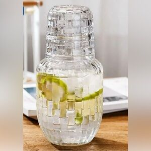 Vintage Embossed Bedside Water Carafe Glass Set Clear